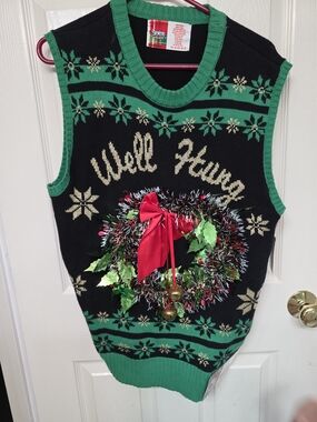 Spencer's Black and Green Light-Up Holiday Sweater Vest